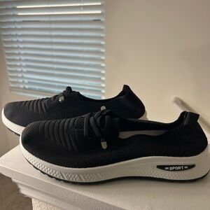 Women’s Black Knit Walking Sneakers Sport Lightweight Comfort Shoes